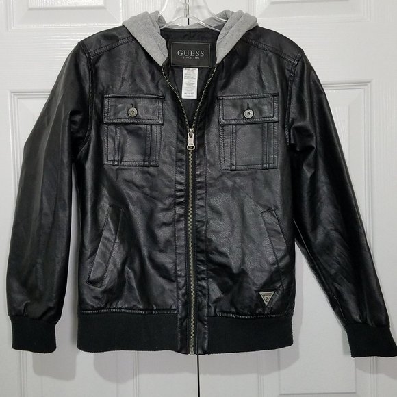 Guess Jackets & Blazers - Guess Women's Faux Leather Bomber Hoodie Jacket M